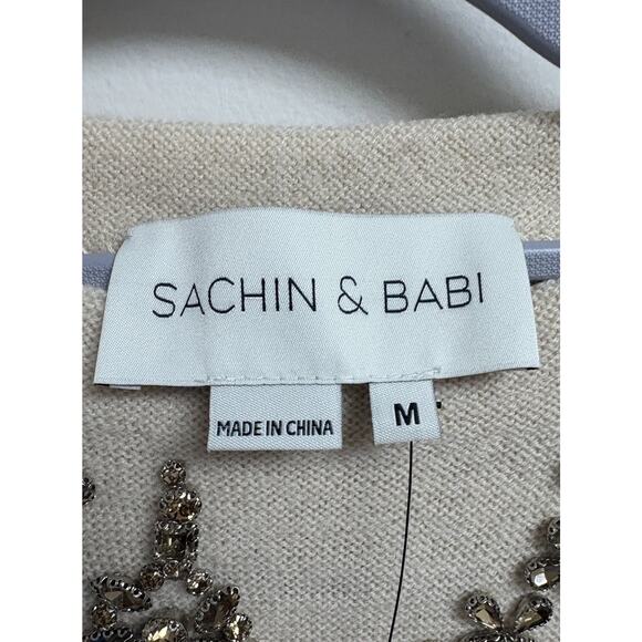 Sachin and Babi Charmaine Knit Embellished Merino Wool Sweater Honey Medium NWT - Picture 9 of 9